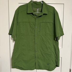 REI Co-op Olive Green Short-Sleeve Performance Outdoor Shirt • XLarge